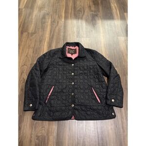 Coach Signature Jacket Womens XL Black Quilted Pink Lined C Logo Pockets Coat